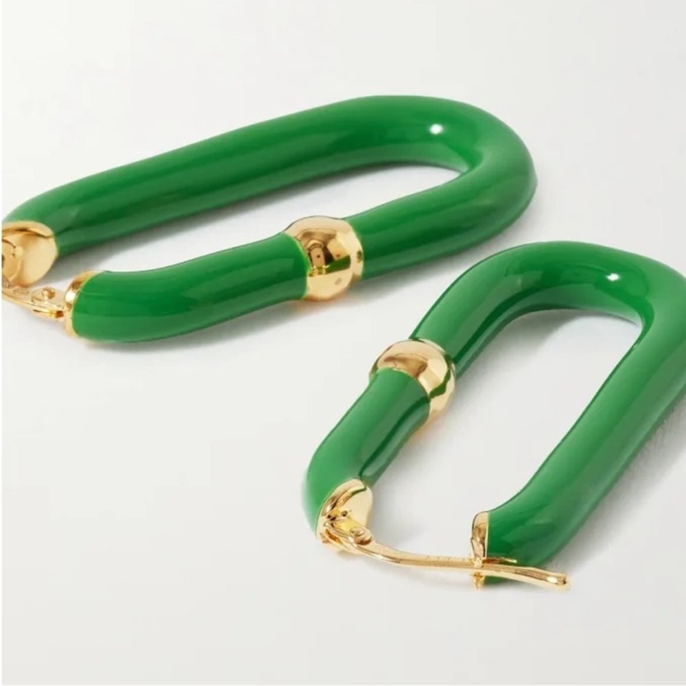 Bottega Veneta 💚 Chains Parakeet Gold Green Long Hoop Earrings - Picture 11 of 11